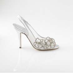 freya rose, sandales NADIA, cuir argent et organza brodé de cristaux Swarovski , talon 10,5cm