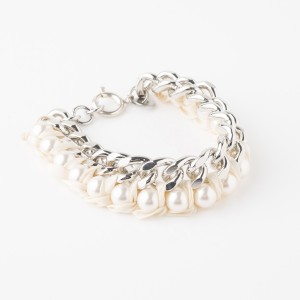 LIGIA DIAS - Bracelet chaîne, ruban et perles